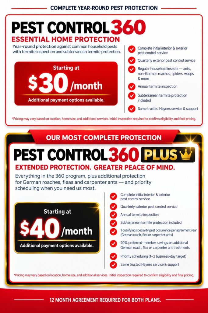 Comparison of Haynes Pest Control 360 and Pest Control 360 Plus plans